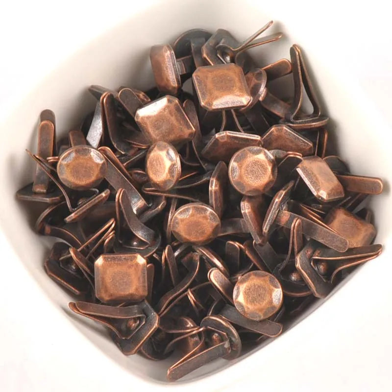 10Pcs Bronze Round Square Fastener Brads For DIY Crafts Scrapbooking Embellishments Cool Punk Brad Accessories Metal Decor c2578 Qme Default Title