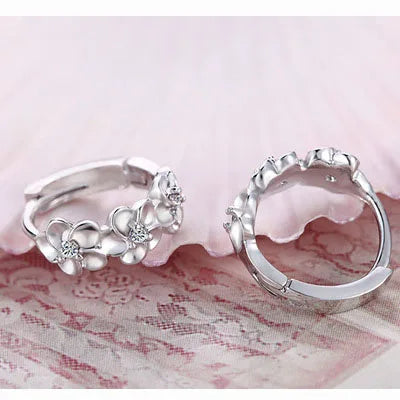 Top Sale 925 Sterling Silver Color Earring Woven Flowers Shape Hoop Earrings Embed CZ Crystal Pretty Earring For Wedding Gifts Qme