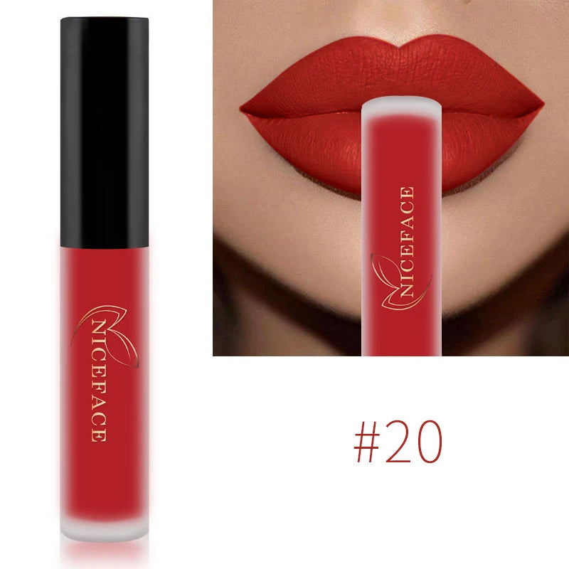 NICEFACE Nude Liquid Lipsticks Waterproof Velvet Matte Lip Gloss Long Lasting Non-stick Cup Lip Tint Makeup Pigment Cosmetics Qme 20