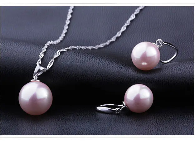 Elegant Bridal Jewely Set Pure Genuine 925 Sterling Silver Color White Pink Pearl Pendant Necklace Earring Women Party Gift Qme