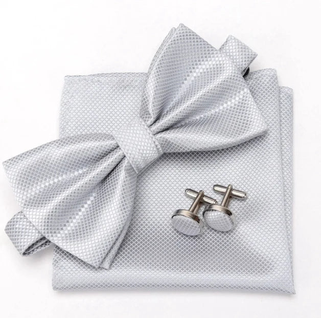 Mens Tie Bowtie Cravat Cufflinks Fashion Butterfly Party Wedding Bow Qme Silver