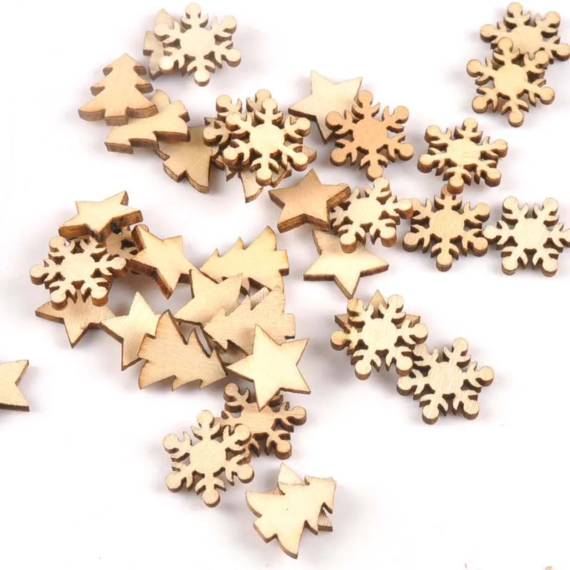 100pcs Stars snowflakes and pine trees Pattern Wooden Scrapbooking for wood decoration for Home Decoration m1879 Qme