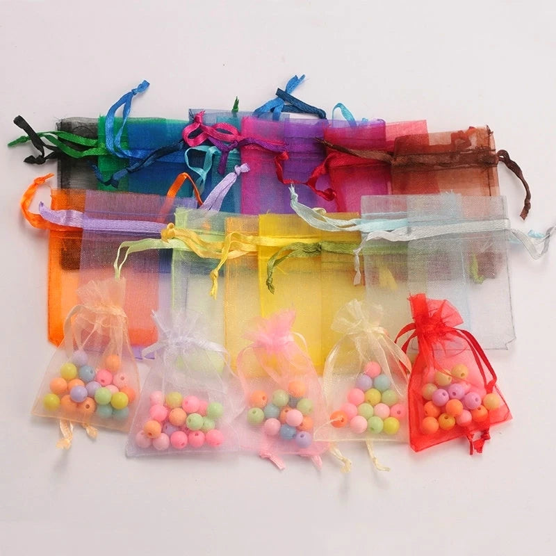 Wholesale 16 color 100pcs/lot 9*12cm organza Christmas wedding gift bags candy bag jewelry packing drawable organza bags&pouch Qme