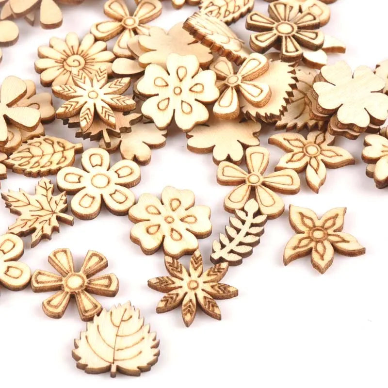 50Pcs Mix Plant/Flower/grass Shape Natural Wooden For Handmade DIY Crafts Wood Ornament Scrapbooking Home Decoration 20mm m1805 Qme