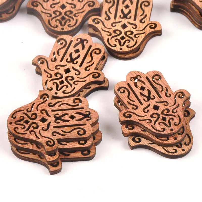 20pcs 43X49mm Natural Vintage Wood DIY Crafts For Hand Of Fatima Handmade Sewing Scrapbooking Handicraft Wooden Ornament M1609 Qme