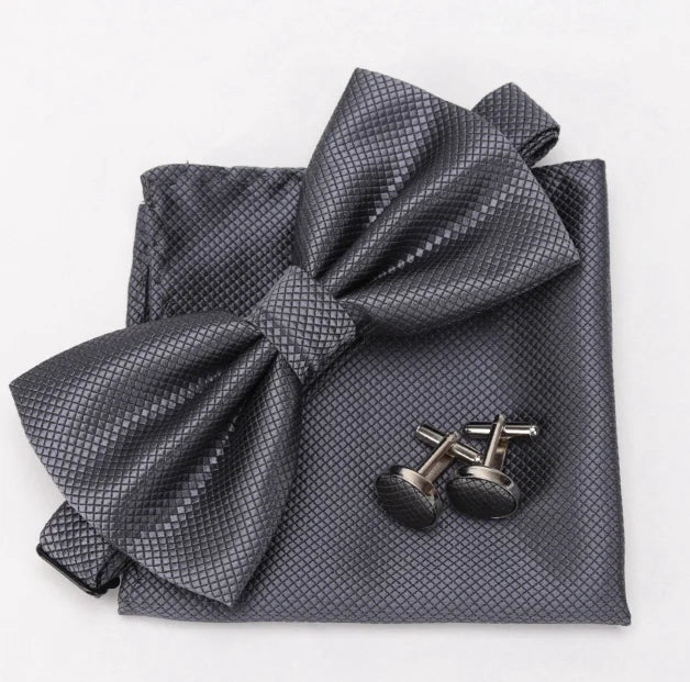 Mens Tie Bowtie Cravat Cufflinks Fashion Butterfly Party Wedding Bow Qme Dark Grey