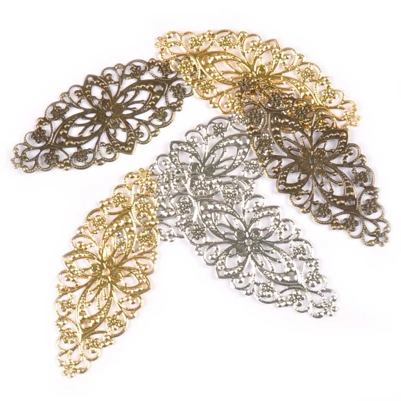 10Pcs Filigree Wraps Connectors Embellishments For Diy Scrapbooking Home Decor Gold/silver/Bronze Handmade Metal Crafts yk0745 Qme