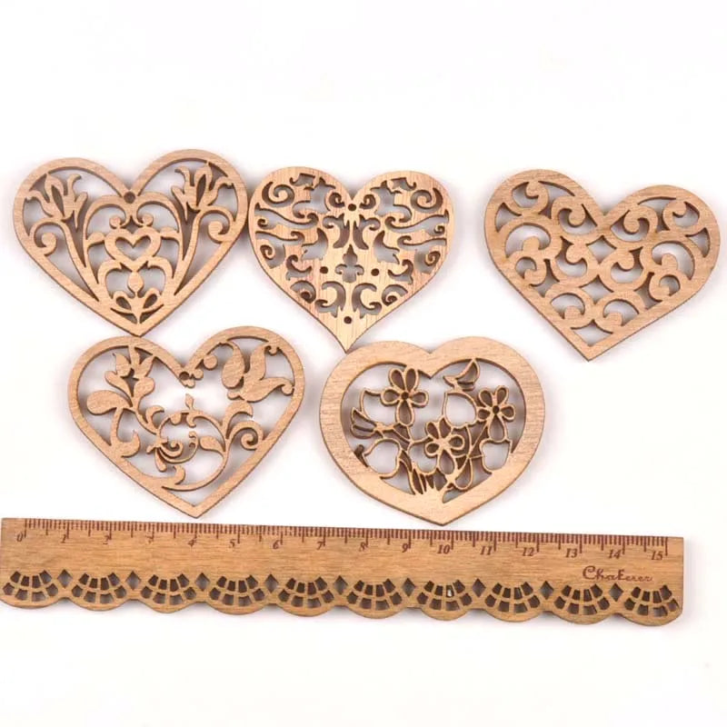 10pcs Unfinished Mixed Carved Heart Wooden Scrapbooking Crafts For Handmade DIY Handcraft Wood Slices Home Decoration m1842 Qme