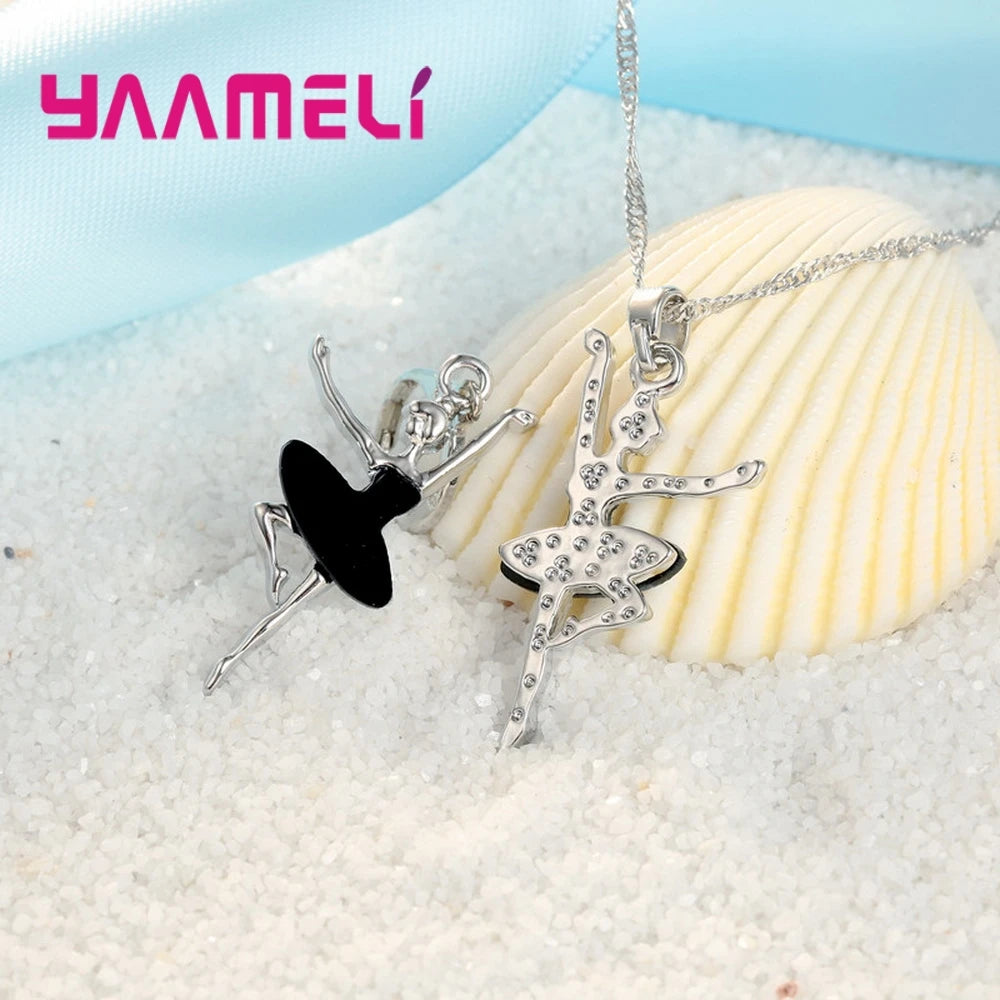 925 Sterling Silver Color Necklace/Earring Sets Sports Style Elegant Human Dance For Women Girl Birthday Party Qme