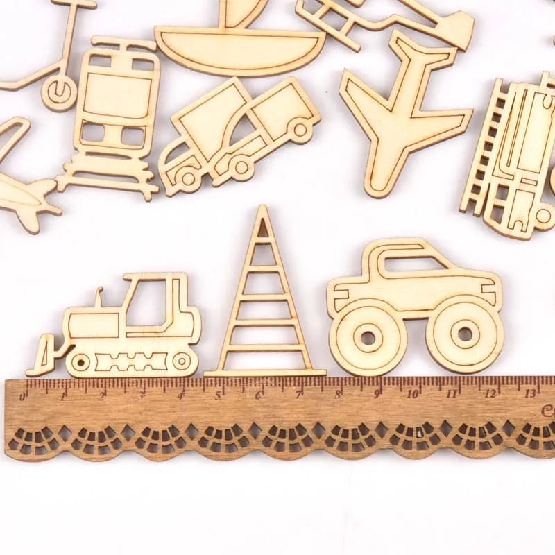 Transportation Mixed Pattern Unfinished Wood Slices DIY Crafts For Scrapbookings Home Decor Wooden Ornaments 10pcs 44-48mm m2161 Qme