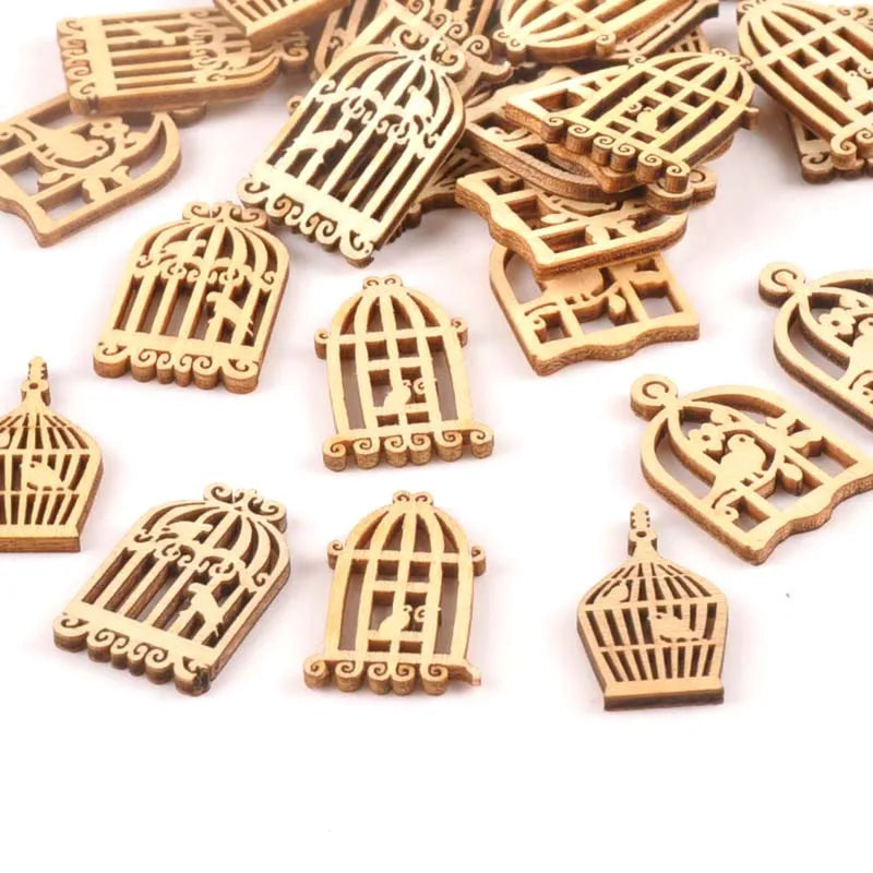 25pcs Wooden Crafts creativity hollow out birdcage Pattern Scrapbooking Crafts wood decoration for Home Decoration m0833X Qme