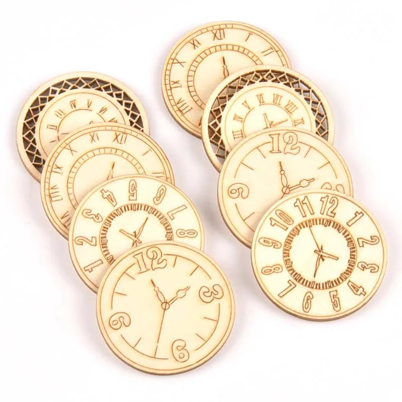 8pcs Mixed roundness clock Pattern Wooden Scrapbooking wood decoration for Handmade Accessory Sewing Home Decoration m2144 Qme