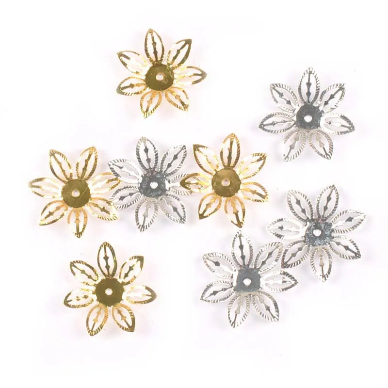 Gold/silver 50Pcs Hollow Filigree Wraps Flowers Connectors Metal Crafts Embellishments For DIY Scrapbookings Home Decor YK0755 Qme