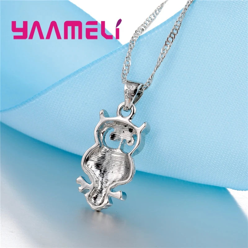 Shining Full African AAA Crystal Owl Pendant Necklace Earrings Sets Women Best Gifts 925 Sterling Silver Color Party Accessory Qme