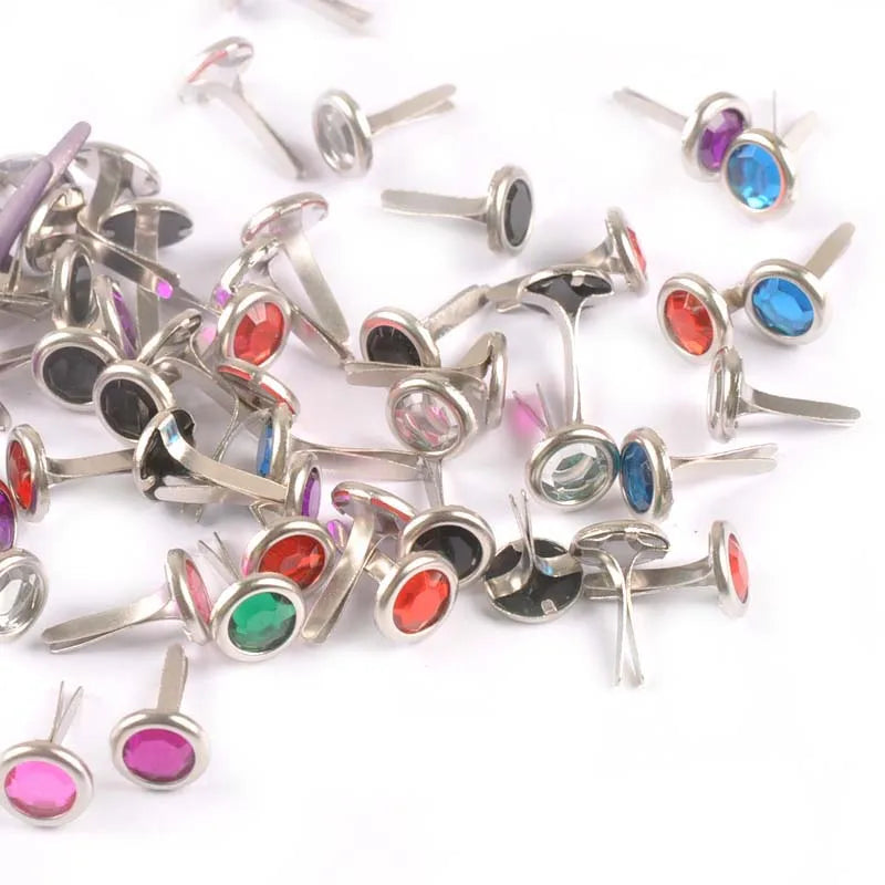 50pcs 8.5X15mm Mix Rhinestone Brads Scrapbook Paper Crafting Embellishment Fastener Brad Metal Crafts For DIY Decoration c1115 Qme