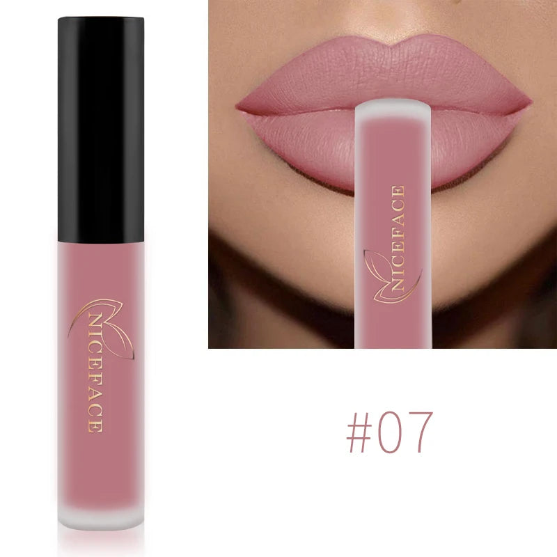 NICEFACE Matte Liquid Lipstick Waterproof Long Lasting Lip Gloss Tint Sexy Red Nude Purple Metallic Lipsticks Makeup Cosmetics Qme 07