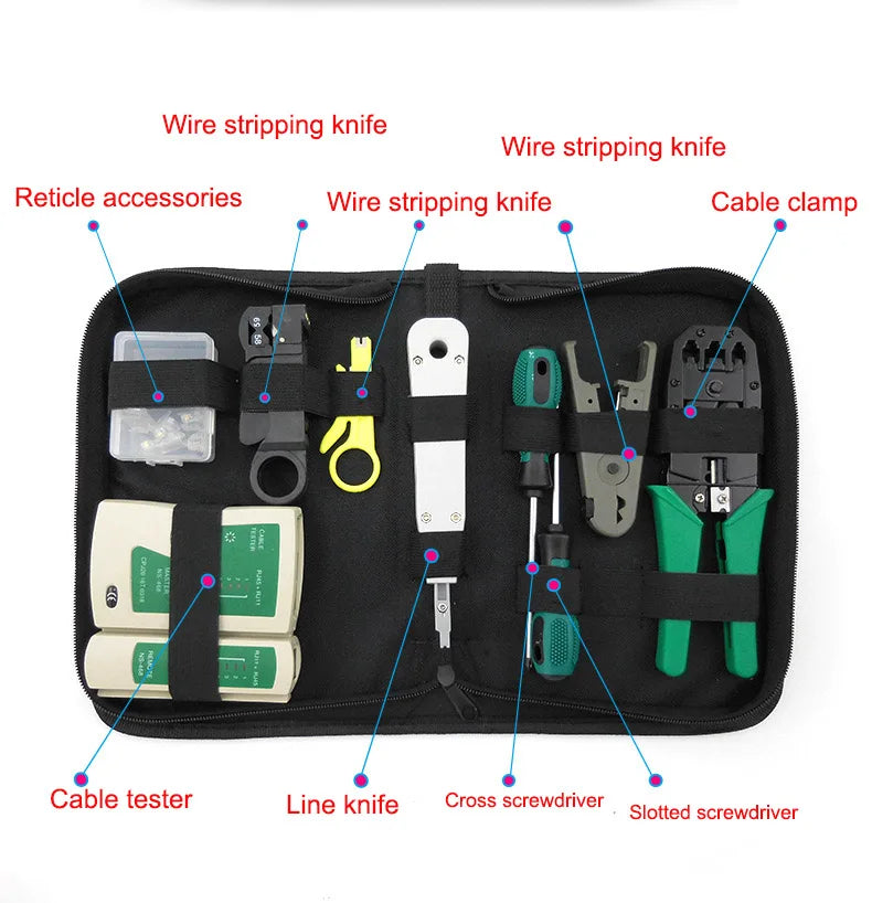 Network Cable Clamp Pliers Stripping Crimping Professional Tester Qme most practical set