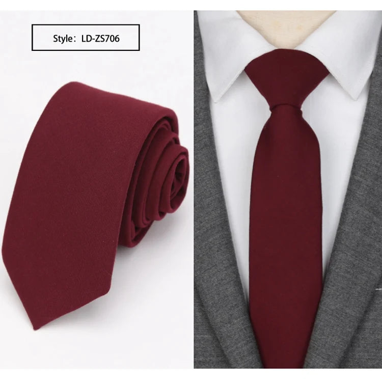 Men Skinny Tie Wool Fashion Ties for Mens Wedding Suit Business Party Slim Classic Solid Color Neck Tie Casual 6cm Red Necktie Qme LD-ZS706