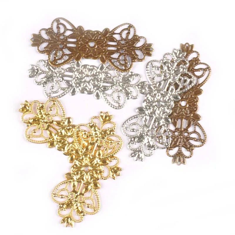10Pcs Gold/silver/Bronze Tone Metal Crafts Connectors Filigree Wraps Diy Embellishments Scrapbooking Home Decor 75x31mm yk0731 Qme