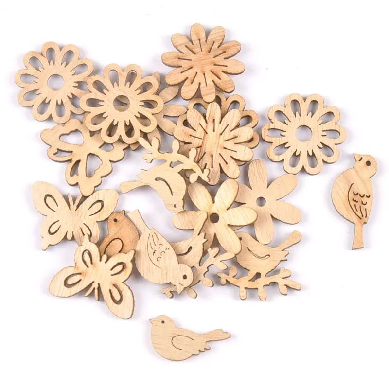 50pcs 22-30mm Natural Wood Crafts Butterflies and birds DIY Scrapbooking For Wooden Ornament Home Decoration m2504 Qme Default Title