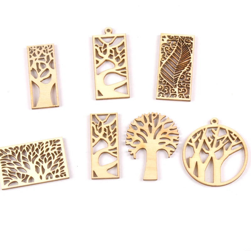 10pcs Wooden Crafts creativity hollow out tree Pattern Scrapbooking Crafts wood decoration for Home Decoration m2131 Qme