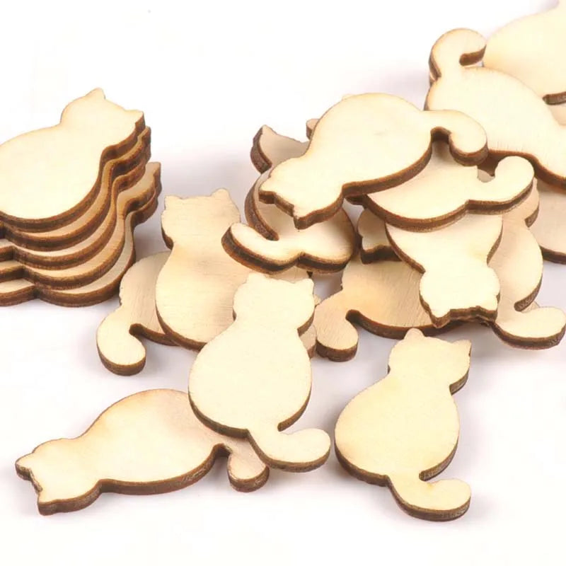 25Pcs Cat Pattern Wooden Crafts Scrapbook DIY For Wood Slices Ornaments Handmade Home Decoration Accessories 23x35mm m0923 Qme