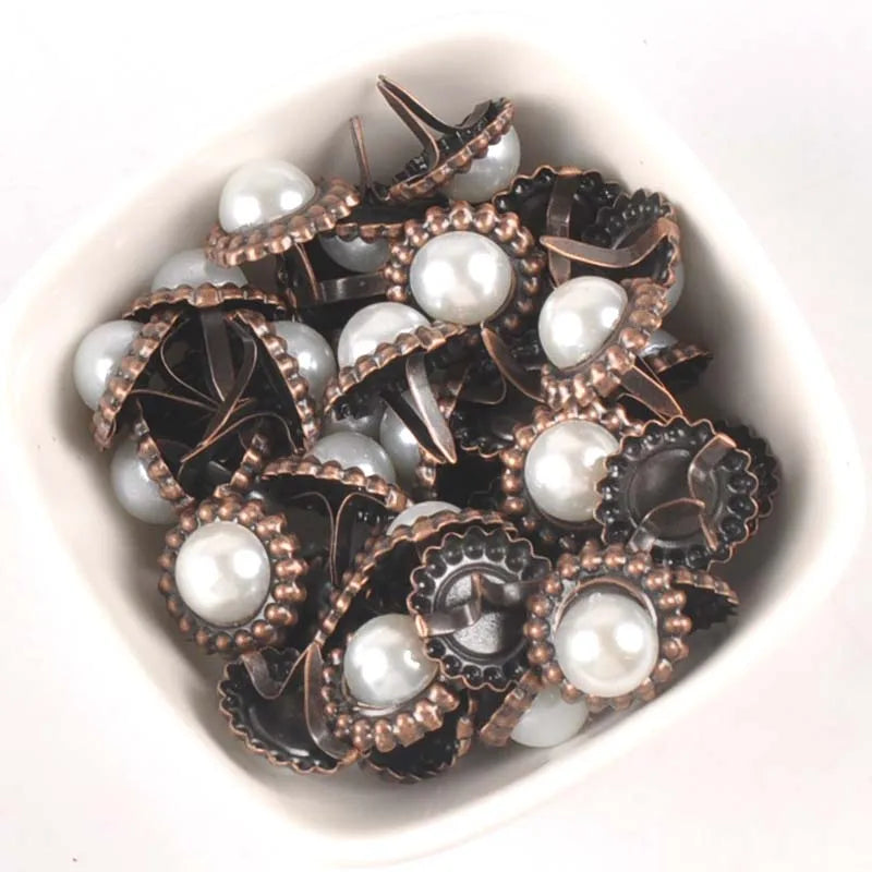 20Pcs 15x16mm Round Pearl Brads For Scrapbooking Crafts Metal Brad Rivets Shoes Decor Embellishment DIY Accessories c2583 Qme Default Title