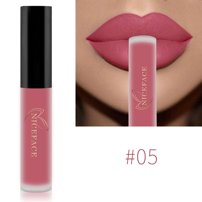 NICEFACE Matte Liquid Lipstick Waterproof Long Lasting Lip Gloss Tint Sexy Red Nude Purple Metallic Lipsticks Makeup Cosmetics Qme 05