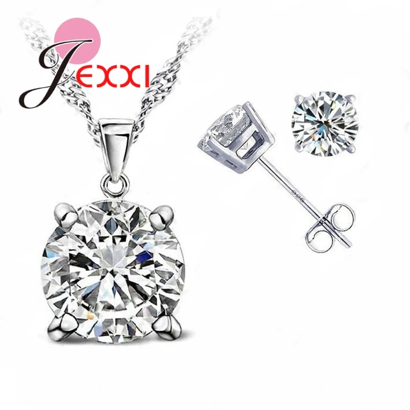 Top Sale CZ Cubic Zirconia Good Quality 925 Sterling Silver Color Jewelry Sets Stud Earring Pendant Necklace for Wedding Qme