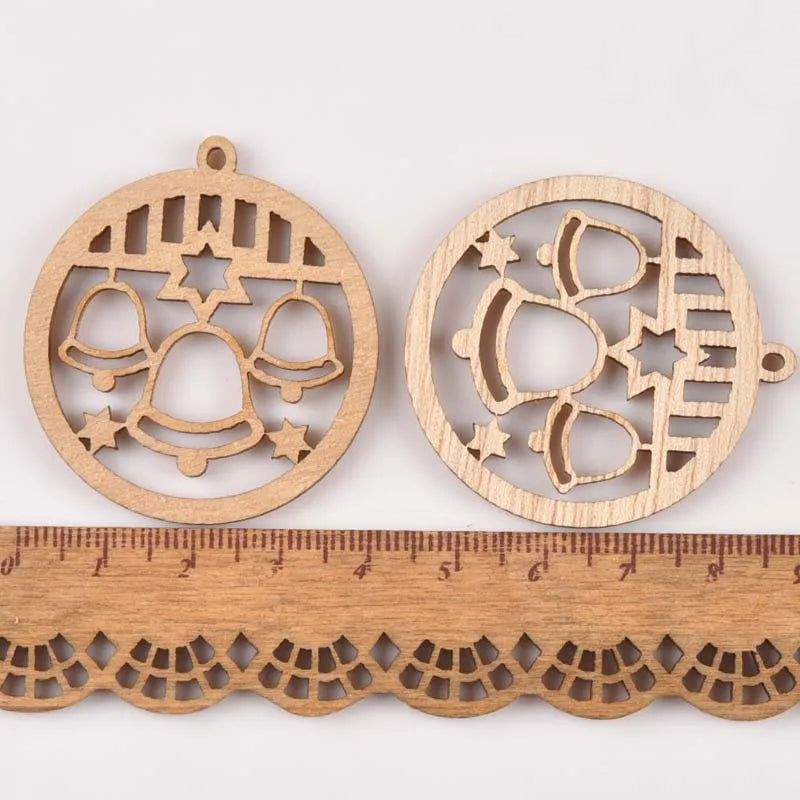 10pcs Carved Christmas Ball Wood DIY Craft Scrapbooking Decoration Natural Wooden Ornament For Home Handicrafts m1855 Qme 1