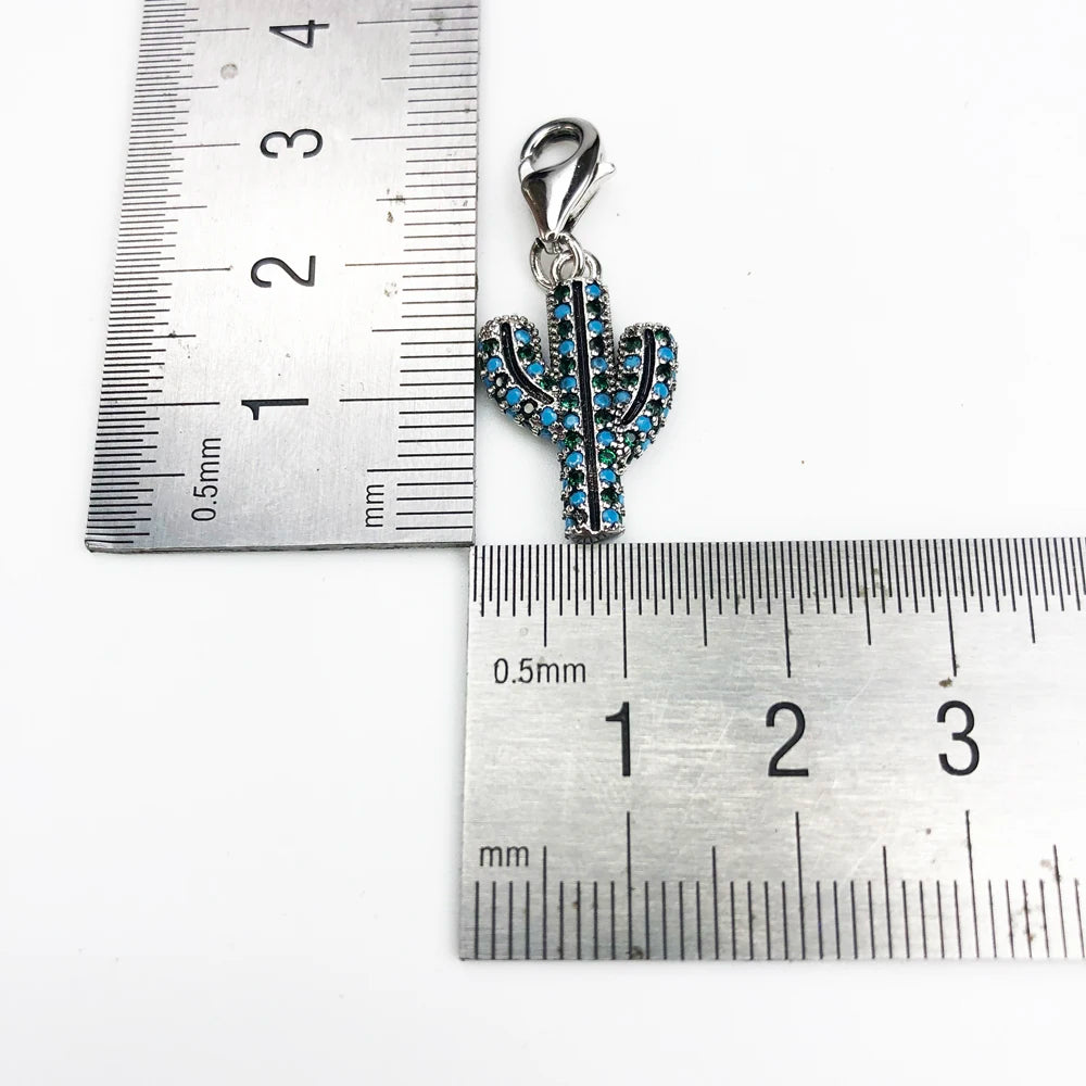 Blue Cactus Charm Fine Jewelry Europe Club Trendy Women Gift In 925 Sterling Silver Qme