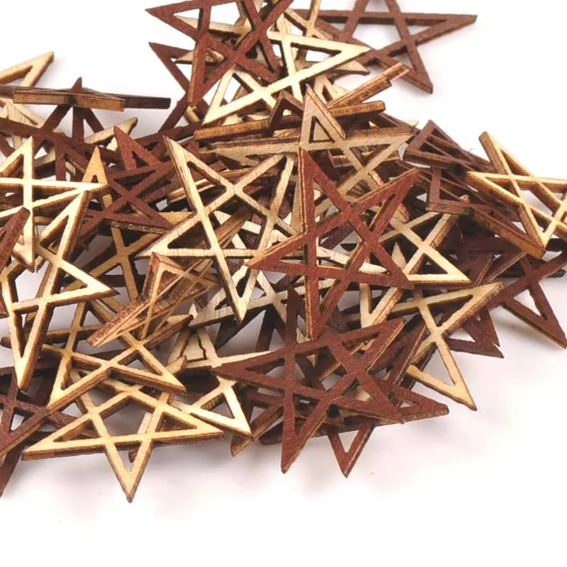 50pcs Natural Wood DIY Crafts Hollow Out Star For Scrapbooking For Unfinished Wooden Ornament Home Decoration 37x34mm m1791 Qme 30mm