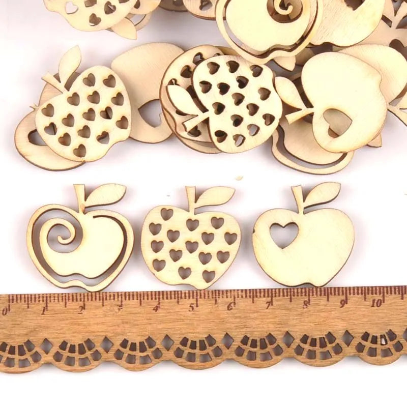 25pcs Mix Hollow Out Apple Pattern Wood Crafts For Home Decor DIY Accessories Handmade Scrapbook Wooden Ornament 25x28mm m1778 Qme