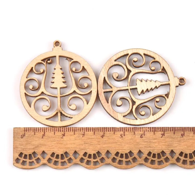 10pcs Carved Christmas Ball Wood DIY Craft Scrapbooking Decoration Natural Wooden Ornament For Home Handicrafts m1855 Qme 4