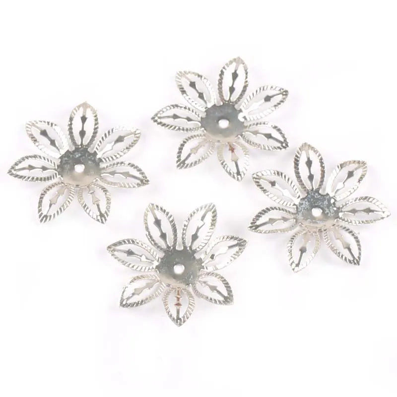 Gold/silver 50Pcs Hollow Filigree Wraps Flowers Connectors Metal Crafts Embellishments For DIY Scrapbookings Home Decor YK0755 Qme