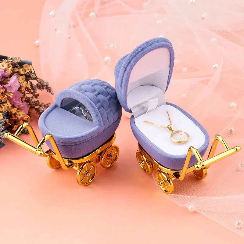 1 Piece Lovely Baby Carriage Velvet Jewelry Box Wedding Ring Box Gift Box Holder Case for Earrings Necklaces Bracelets Display Qme