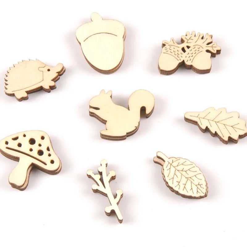 Mix Mushroom/hedgehog/squirrel/Pine Cones/leaves Pattern Wooden Ornament Wood For Scrapbooking DIY Carfts Home Decor 20pcs m2154 Qme m2154