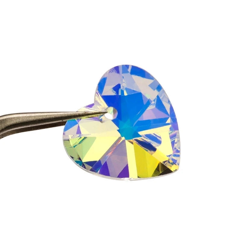 Best Quality 18mm 12pcs/Pack Heart Shape Crystal AB Glass Beads Crystal Rhinestones Jewelry Beads for Necklaces Earrings Making Qme Default Title