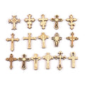 New 10pcs Mixture Retro Cross Wooden Ornaments Pattern Scrapbooking Crafts DIY Wood For Home Decoration Embellishments m2163 Qme Default Title
