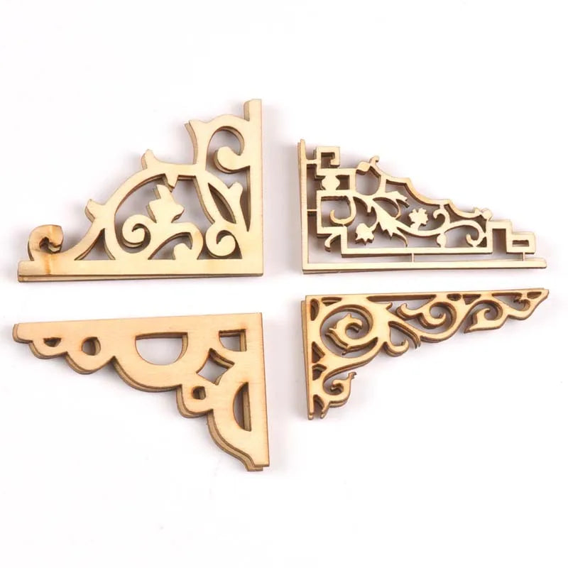 4pcs Mixed Book Corner Wooden Ornament For Home Decoration Crafts Scrapbooking Crafts Wood Album Corners Embellishment m2150 Qme