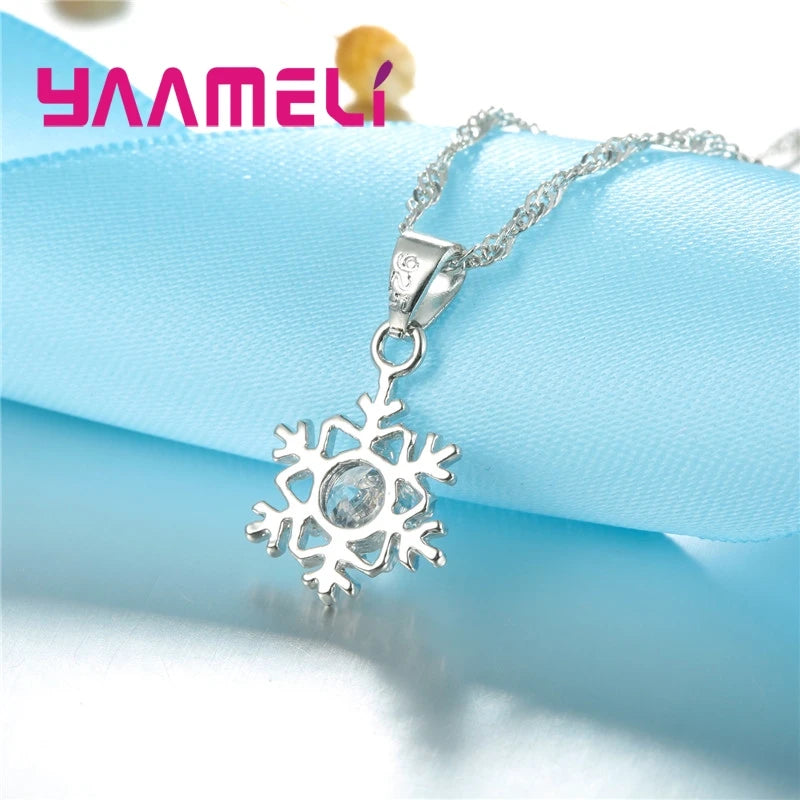 Qualified Snowflake Women 925 Sterling Silver Color Jewelry Set Zircon CZ Crystal Pendant Necklace Earrings Party Gift Qme