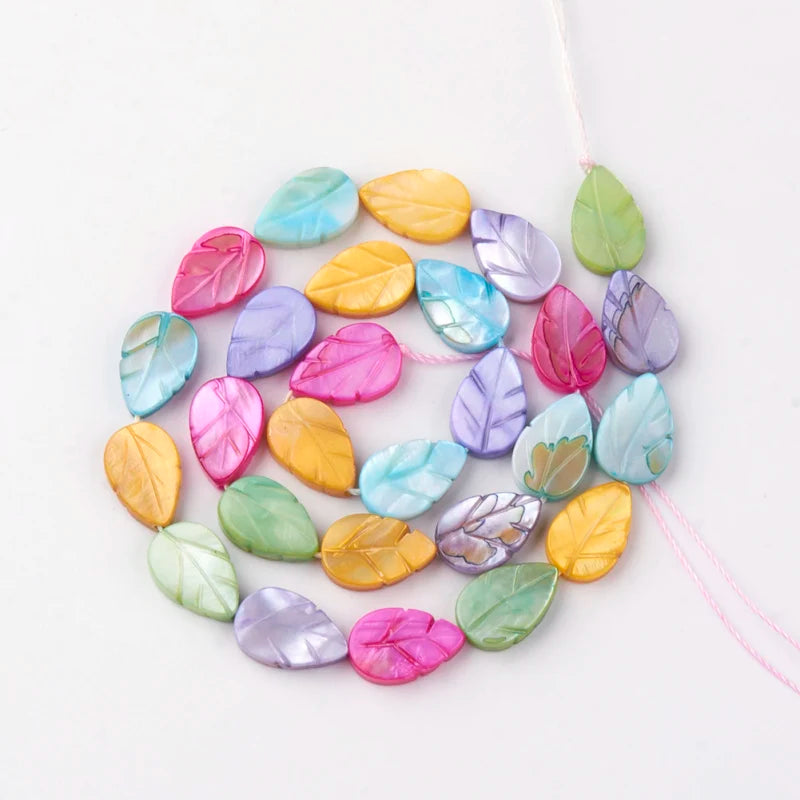 PandaHall Freshwater Shell Beads Dyed Leaf Shape Beads for Fashion Jewelry Making Mixed Color 10x7x3mm about 36pcs 14.6” Qme