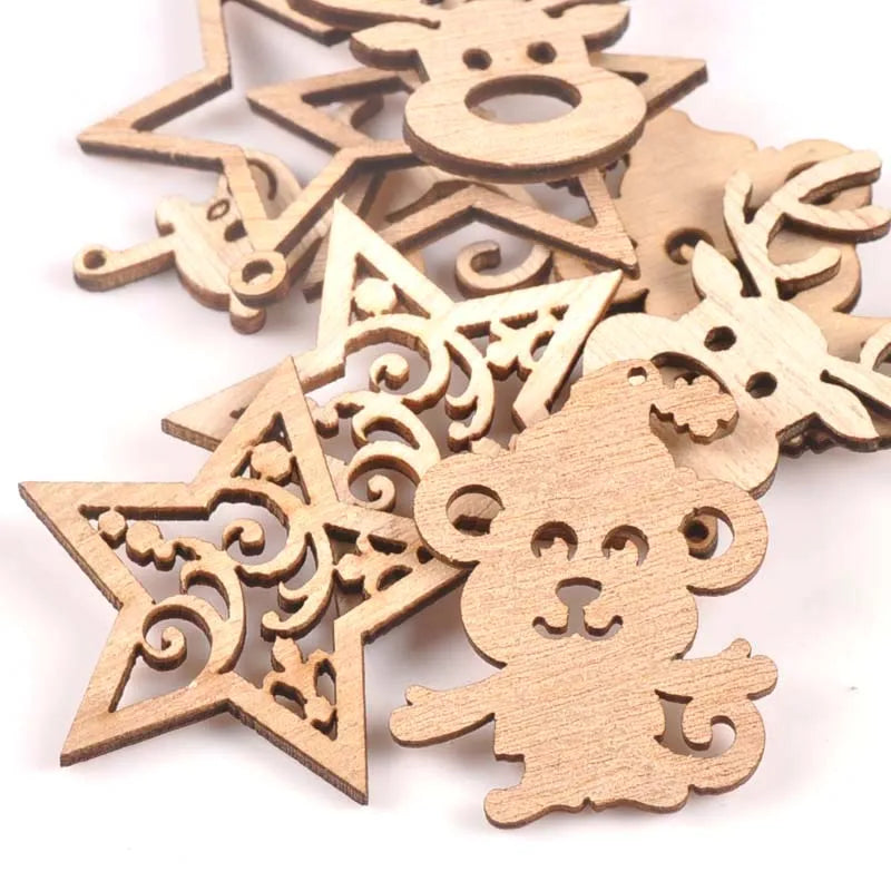 Natural Mix Christmas Reindeer/star/monkey Wooden Ornament For Home Decoration Wood Slices DIY Carft Arts Handicraft 10pcs m1853 Qme