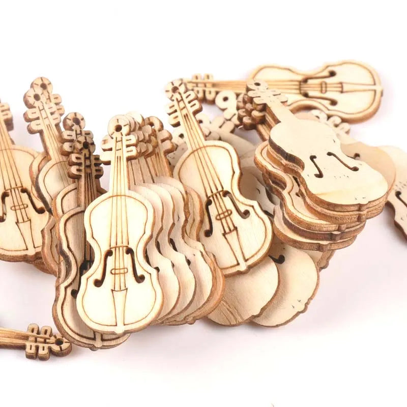 15Pcs 55x20mm Natrual Violin Wood Slices For Home Decor DIY Crafts Scrapbook Accessories Handmade Wooden Ornaments m1754 Qme