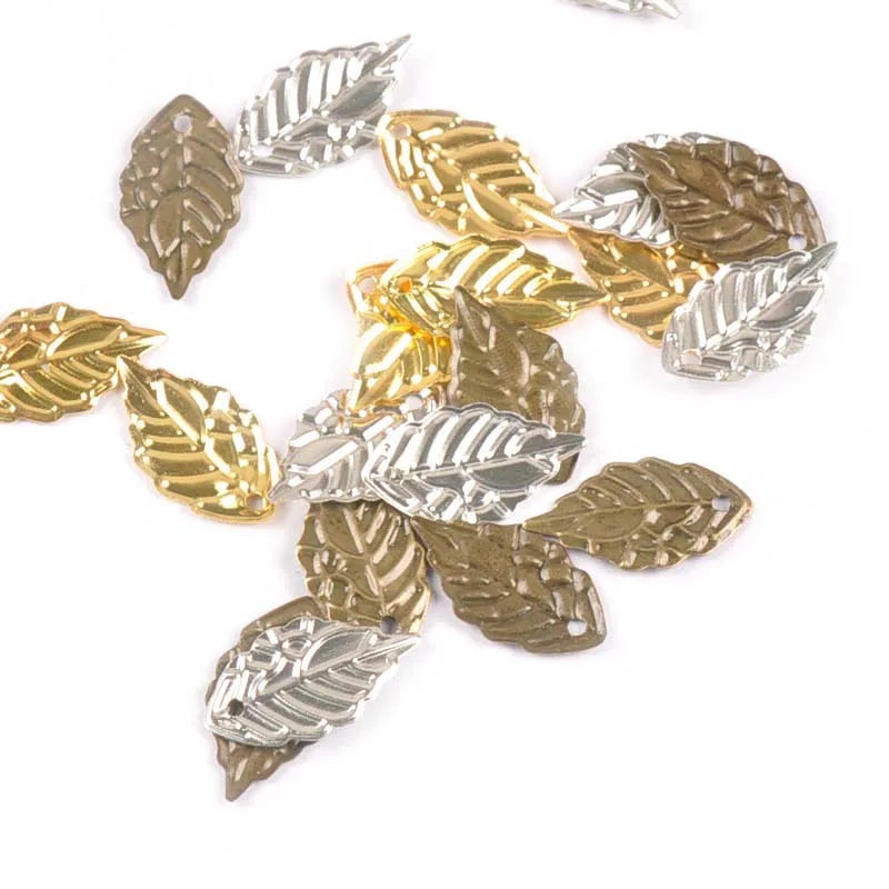 18x10mm 50Pcs Hollow Leaves Metal Crafts Filigree Wraps Connectors Embellishments For DIY Scrapbooking Home Decor 3 Color YK0753 Qme