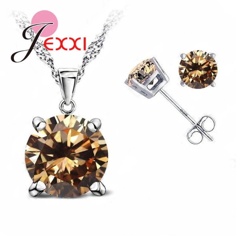 Top Sale CZ Cubic Zirconia Good Quality 925 Sterling Silver Color Jewelry Sets Stud Earring Pendant Necklace for Wedding Qme
