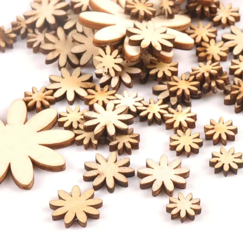 50pcs Mixed Flower Wood Slices DIY Crafts Scrapbooking Home Decor Wooden Ornaments Handmade Accessory 10/15/25/35mm M0668x Qme