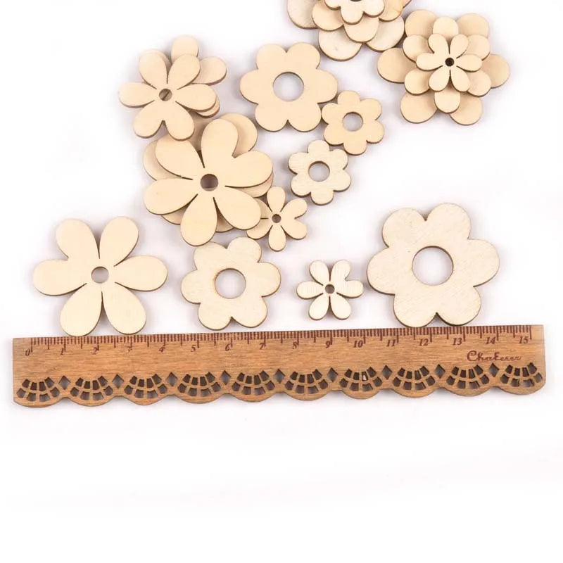 18Pcs 19-36mm Flower Shape Wood DIY Crafts Scrapbooking For Wooden Ornaments Arts Handmade Home Decor Embellishments m2170 Qme