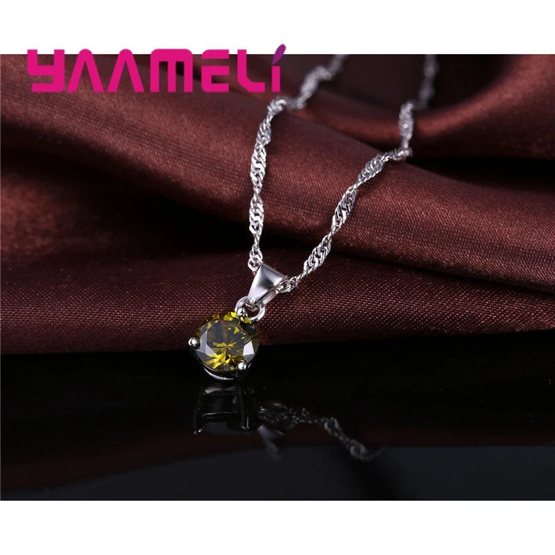 Candy Color Wedding Elegant Jewelry Sets 925 Sterling Silver Color Crystal Pendant Collar Necklace Earrings Qme