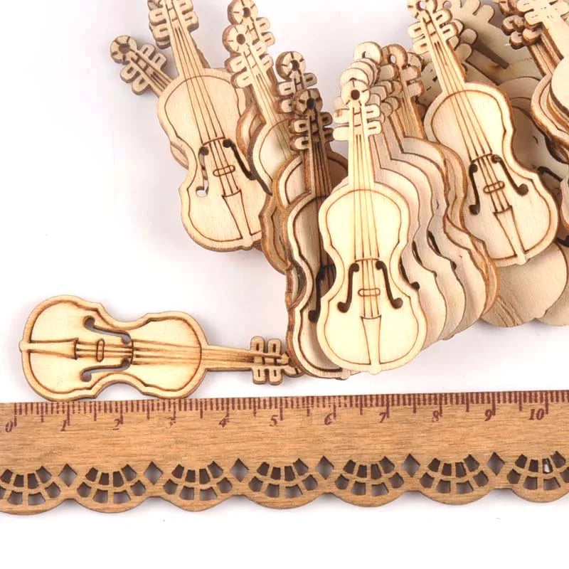 15Pcs 55x20mm Natrual Violin Wood Slices For Home Decor DIY Crafts Scrapbook Accessories Handmade Wooden Ornaments m1754 Qme